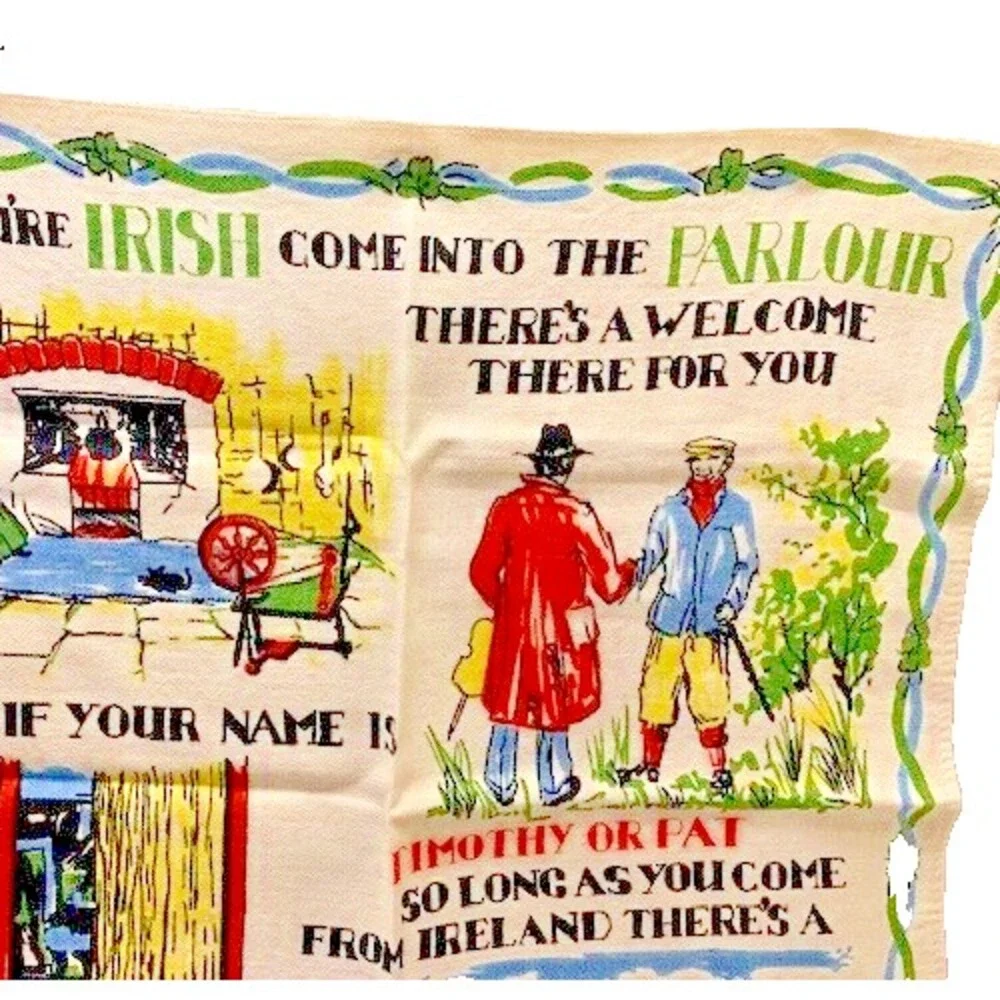 VTG Tea Towel 1950s Ireland Dunmoy Pure Irish Linen Kitchen Kitsch Retro Decor